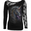 Top femme gothique manche dentelle à Licorne celtique noire