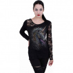 Top femme gothique manche dentelle à Licorne celtique noire