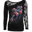 Top femme manche dentelle à dragon et fleurs de lotus