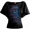 Top femme manches kimono à dragon violet et pourpre ailé sur fond runique