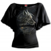 Top femme manches kimono à Loup Celtique avec lune en fond