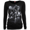 Top femme manches longues à chat biker sur sa moto (LIVE TO RIDE - NINE LIVES)