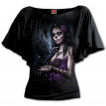Top manches voilées à femme calavera et corbeau