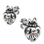 Boucles d'oreilles acier coeurs couronn�s � pierre enclav�e