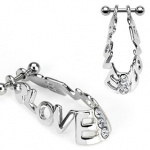Piercing h�lix �criture "love" et pierres claires