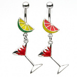 Piercing nombril agrume et verre � cocktail enflamm�