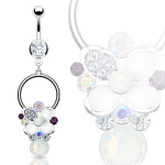 Piercing nombril anneau fleuri multicolore