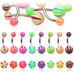 Piercing nombril boules striures tricolores