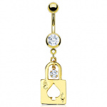 Piercing nombril cadenas plaqu� or avec As de pique