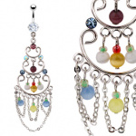 Piercing nombril chandelier multicolore et chaines