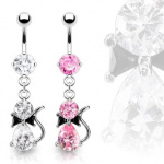 Piercing nombril chat zircon avec ruban noir