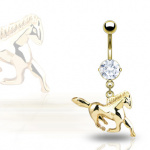 Piercing nombril cheval au galop plaqu� or serti