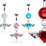 Piercing nombril coeur avec ailes d'ange