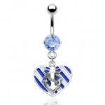 Piercing nombril coeur avec encre de marine
