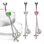 Piercing nombril coeur, croix et peace and love