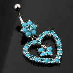 Piercing nombril coeur fleuri Turquoise