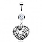 Piercing nombril coeur vintage fleuri