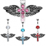 Piercing nombril croix ail�e pav�e de pierres