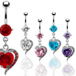 Piercing nombril  double-coeur serti et pav� de pierres