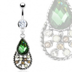 Piercing nombril double goutte vintage � pierre verte