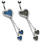 Piercing nombril double-pendentif coeurs