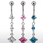 Piercing nombril double pendentif serti