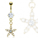 Piercing nombril �toile plaqu�e or perl�e avec Opalite
