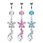 Piercing nombril fleur � cinq p�tales et tige sertie
