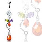 Piercing nombril fleur abstraite � 3 p�tales et goutte