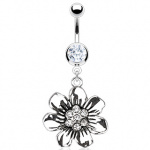 Piercing nombril fleur bicolore vintage � centre serti