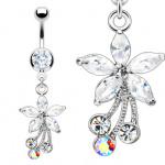 Piercing nombril fleur claire et arc en ciel