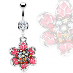 Piercing nombril fleur scintillante �maill�e rose