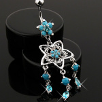 Piercing nombril fleurs Turquoise