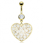 Piercing nombril grand coeur plaqu� or et petits coeurs