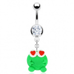 Piercing nombril grenouille verte avec yeux � coeurs
