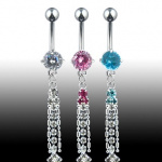 Piercing nombril Multi CZ & 2 Chaines