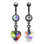Piercing nombril noir � pendentif coeur prisme