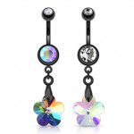 Piercing nombril noir � pendentif fleur prisme