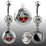 Piercing nombril paire de cerises et feuille � cachette