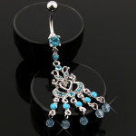 Piercing nombril papillon et coeur Turquoise