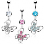 Piercing nombril pav� de pierres � ailes ajour�es