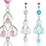 Piercing nombril pendentif chandelier 4 ovales