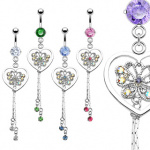 Piercing nombril pendentif coeur avec fleur