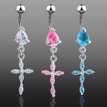 Piercing nombril pendentif croix de pierres