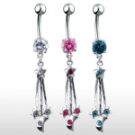 Piercing nombril pendentif �toiles et lune serties