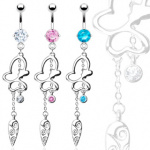 Piercing nombril pendentif papillon et feuille