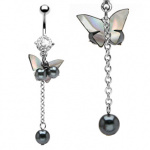 Piercing nombril pendentif papillon et perles