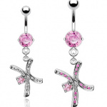 Piercing nombril pendentif "X" pav� de pierres