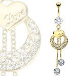 Piercing nombril plaqu� or coeur, lune et chainettes