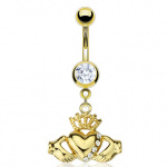 Piercing nombril plaqu� or mains et coeur couronn�